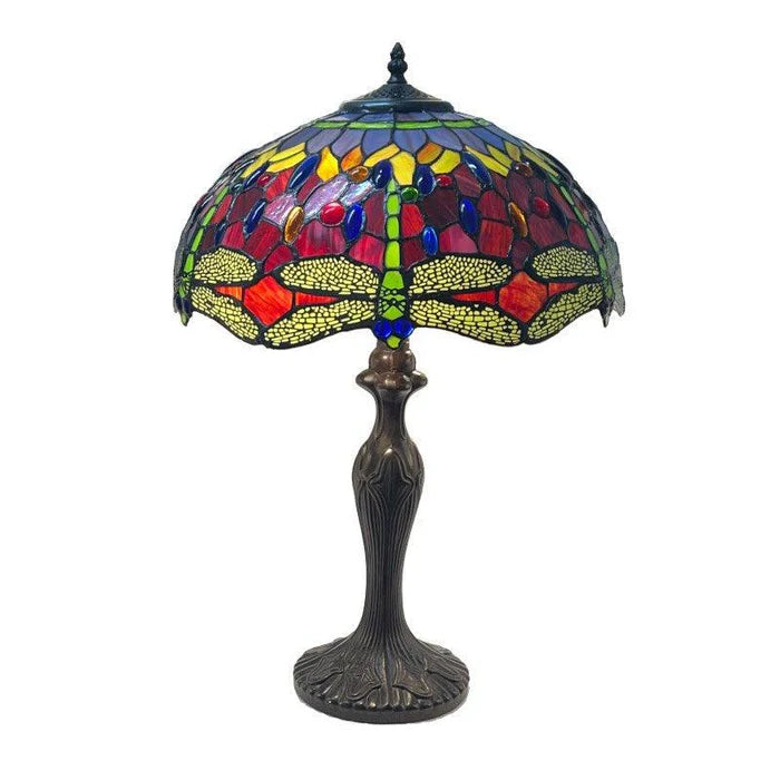 Red & Blue 16" Dragonfly Tiffany Table Lamp