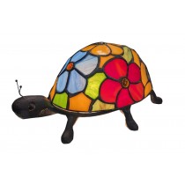 Flower Design Tiffany Beetle Lamp With Cast Iron Base - 22cm