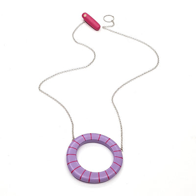 Kaz Robertson - Big hoop pendant - lilac with cerise stripes