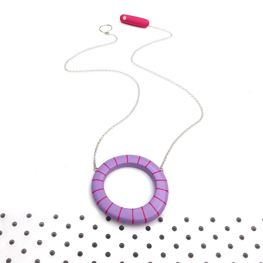 Kaz Robertson - Big hoop pendant - lilac with cerise stripes