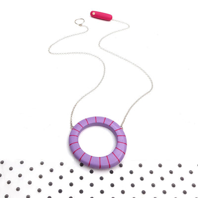 Kaz Robertson - Big hoop pendant - lilac with cerise stripes
