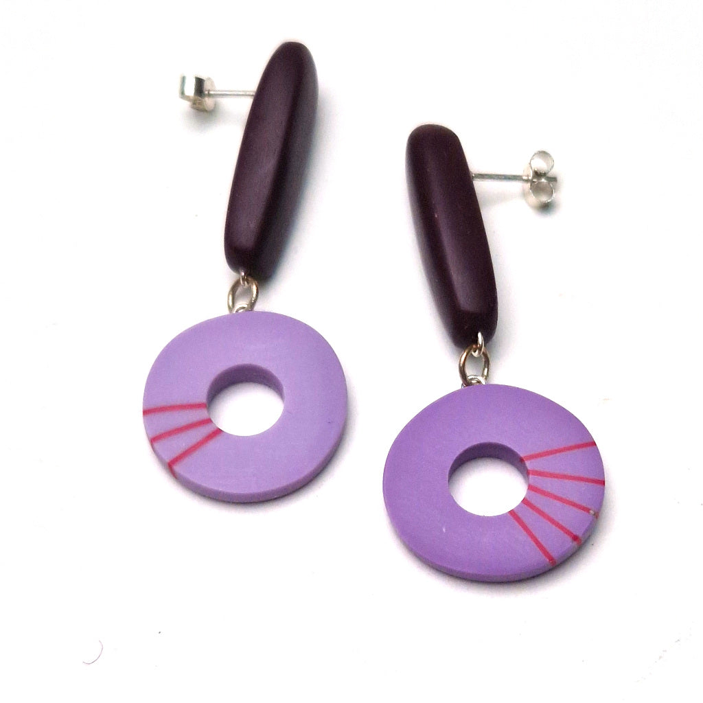 Kaz Robertson - Lollipop drop lilac hoops with cerise stripe