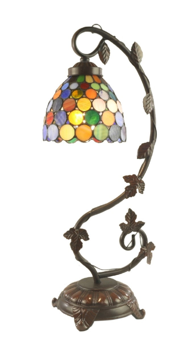 Multicolour Spot Design Tiffany Shade On Vine Leaf Base 54cm With 15cm Shade Dia