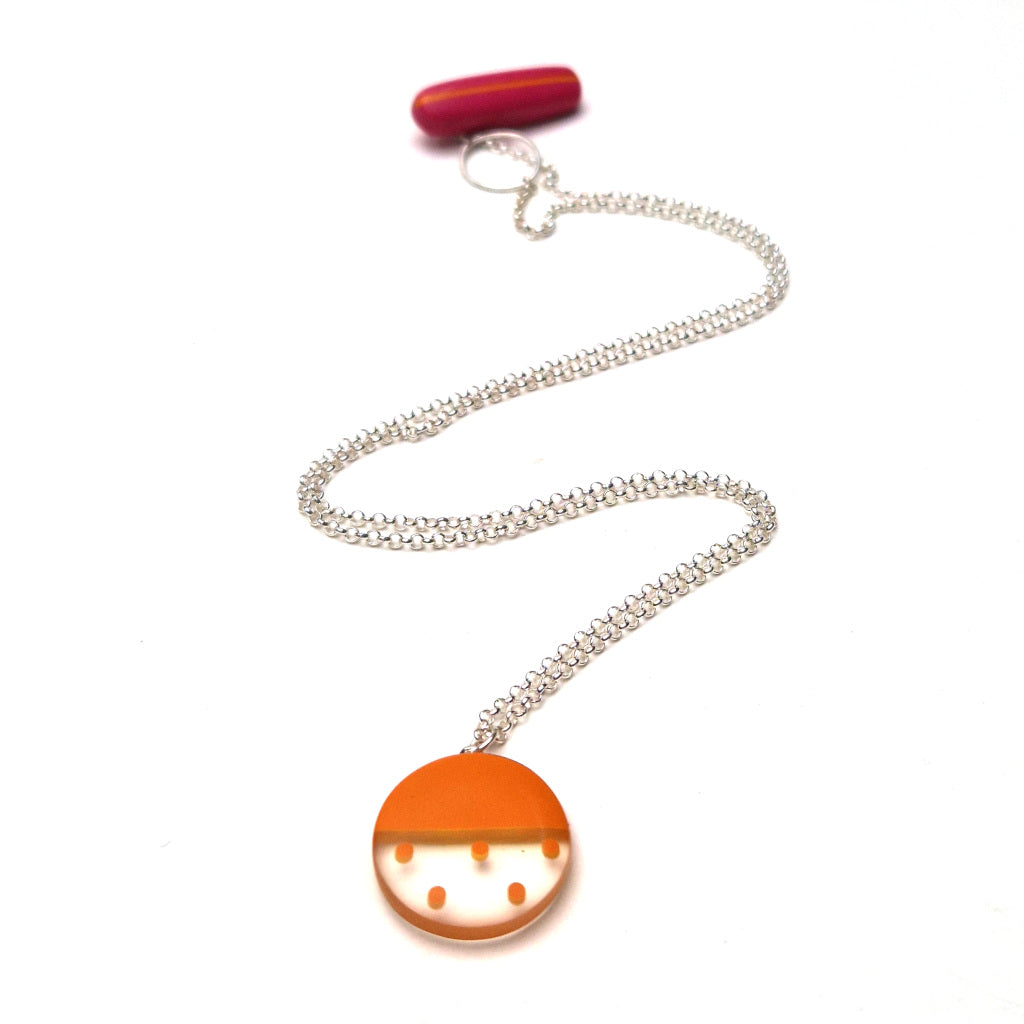 Kaz Robertson - Mini round pendant-orange/clear/orange dots