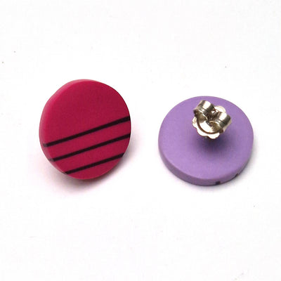 Kaz Robertson - Don’t match studs-cerise w maroon stripes/ lilac w maroon stripes